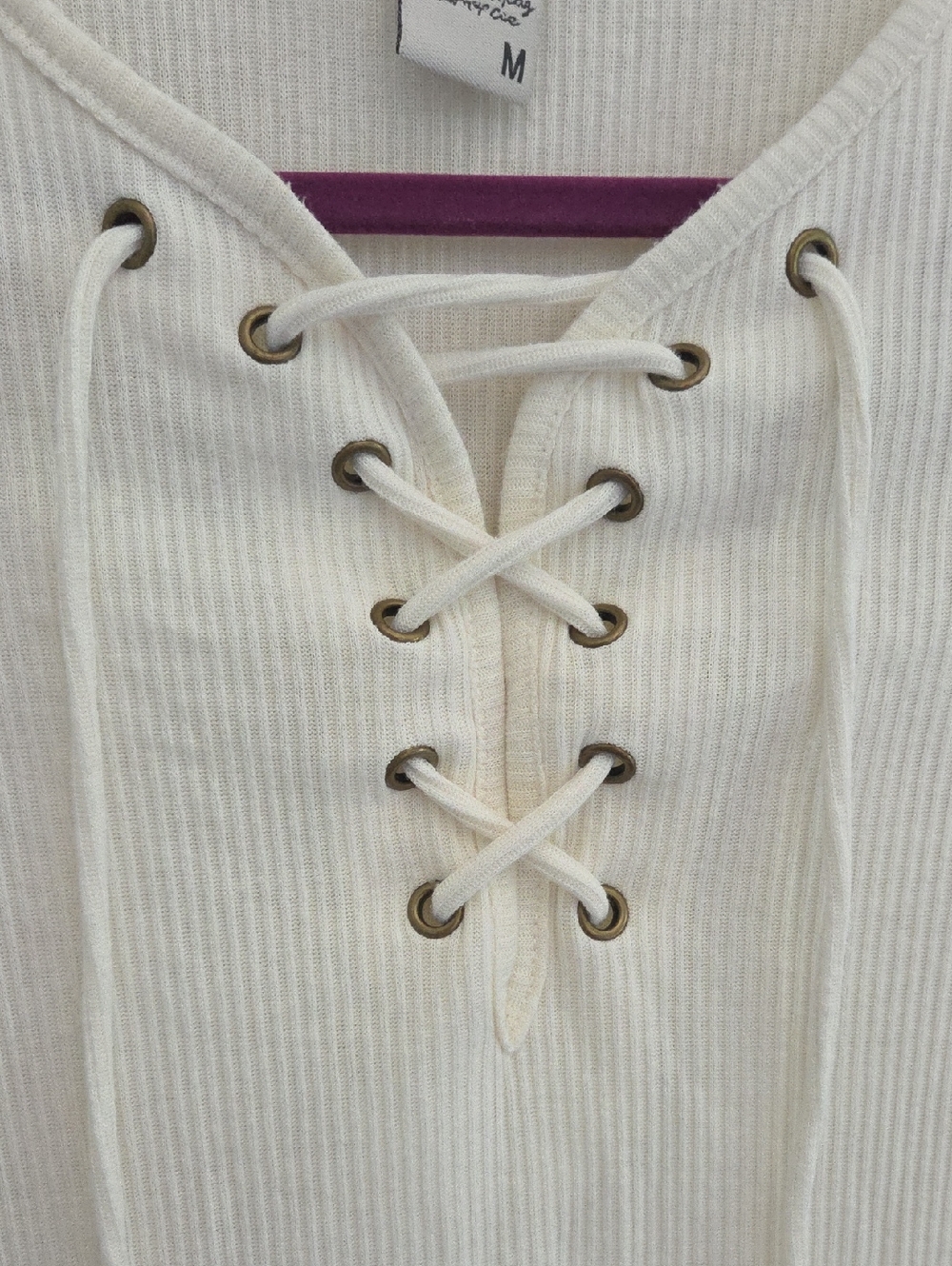 American Rag Ribbed Lace Up Top - Picture 6 of 7